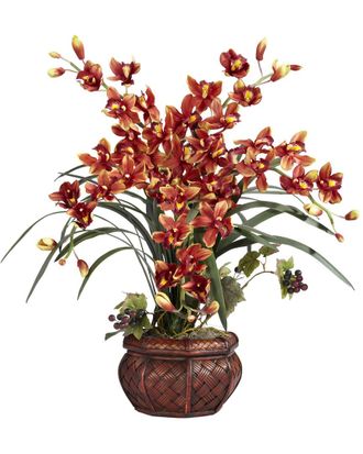 Nearly Natural Cymbidium with Decorative Vase Silk Arrangement