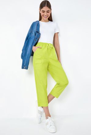 Roman Cotton Elastic Waist Cropped Cargo Trousers