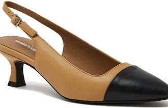 Lands End Leather Slingback Cap Toe Kitten Heels in Tan/black at Nordstrom, Size 8.5