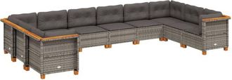 vidaXL Set De Sof&aacute;s De Jard&iacute;n 10 Pzas Con Cojines Rat&aacute;n Sint&eacute;tico Gris Vidaxl