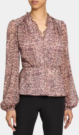 Santorelli Lana Long Sleeve Ruffle Top in Paisley Printed Georgette in Dusty Lilac Multi at Nordstrom, Size 10