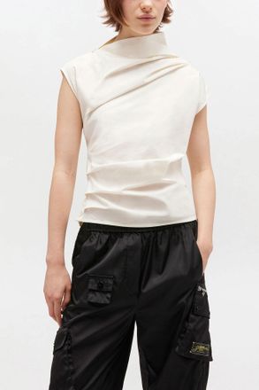 Ganni White Ivory Ruched Top - Size 32 Organic Cotton