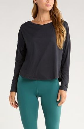 Zella Restore Soft Long Sleeve Relaxed T-Shirt in Black at Nordstrom Rack, Size X-Large