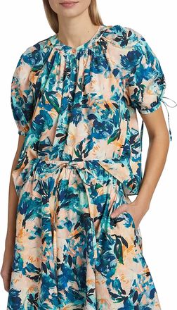 Ulla Johnson Vienne Floral Cotton Blouse In Delphinium