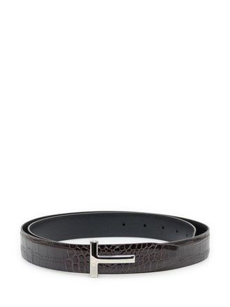 Tom Ford Tom Ford Brown Leather Belt With Logo Buckle