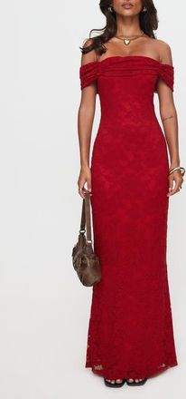 Princess Polly Allured Off the Shoulder Floral Lace Dress in Burgundy at Nordstrom, Size 10