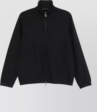 Emporio Armani herringbone zip jacket high collar pockets