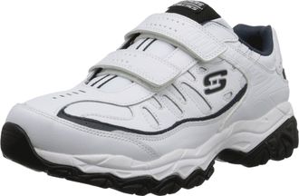 Skechers Mens Afterburn Strike Memory Foam Velcro Sneaker, White/Navy, 10 UK X-Wide