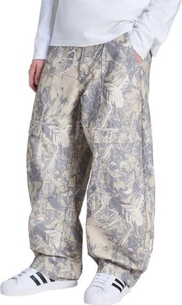 adidas Originals Loose Fit Leaf Print Canvas Cargo Pants in Putty Grey/Grey /Beige at Nordstrom, Size 32
