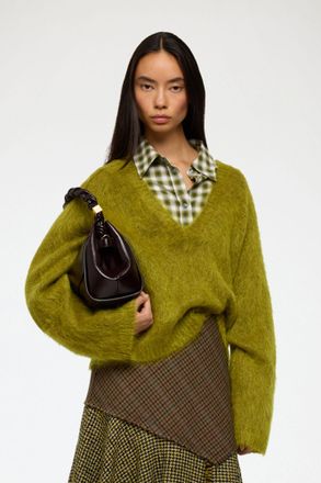 Ganni Green Jumper in Brushed Mohair - Size XS Wool