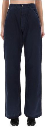 Maison Margiela Visgraat Pantalon - Dames - Wijde Broeken - Blauw - W27 - Katoen - Broeken