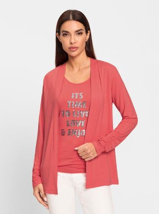 Heine T-Shirt HEINE Twinset, Damen, Gr. 34, orange (koralle), 95% Viskose, 5% Elasthan, gemustert, mehrfarbig, Rundhals, Shirts T-Shirt