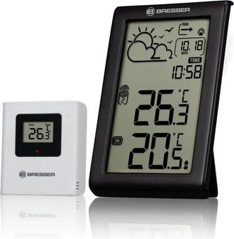 Bresser Stazione meteo radio con sensore esterno Meteo Temp w, termometro interno ed esterno, previsioni meteo, allarme antigelo, orologio radio dcf, ampio