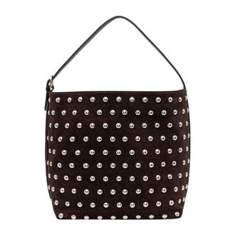 Liviana Conti Tassen, Dames, Bruin, ONE Size, Katoen, Studded Suede Shoulder Bag