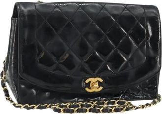 Chanel Pre-owned Cross Body Bags, female, Black, Size: ONE SIZE Pre-owned Vintage Patent Leather Shoulder Bag
