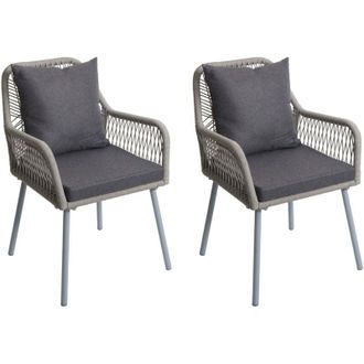 Hhg Hhg - Nunca Usado] Juego De 2 Sillas De Jard&iacute;n 475, Asiento/respaldo De Exterior En Tejido De Cuerda De Aluminio Rope, Gris, Funda Gris Oscuro