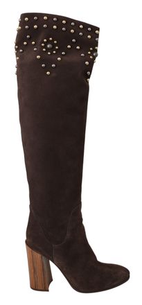 Dolce & Gabbana Vrouwen bruin Suede Studded Knee High Schoenen Laarzen