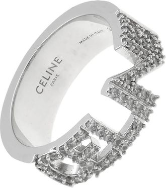 Celine Monochroms Strass Ring In Brass With Rhodium Finish And Crystals, Size 54