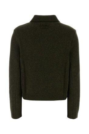 Miu Miu Womens Bottle Green Wool Cardigan Militare Maglieria