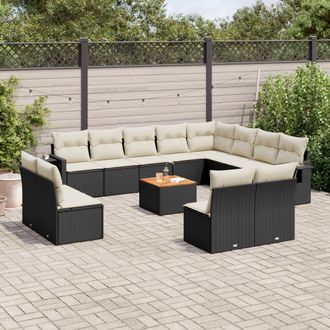 vidaXL Set De Sof&aacute;s De Jard&iacute;n Y Cojines 13 Pzas Rat&aacute;n Sint&eacute;tico Negro Vidaxl