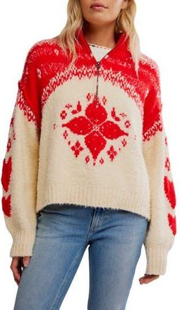 Free People Mythical Half Zip Pullover in Vanilla Scarlet Comb at Nordstrom Rack, Size X-Large