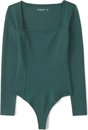 Abercrombie & Fitch Bodysuit Womens Green Long Sleeve Ponte Corset JZZ242