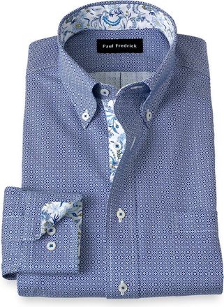 Paul Fredrick Non-iron Cotton Geometric Dress Shirt With Contrast Trim