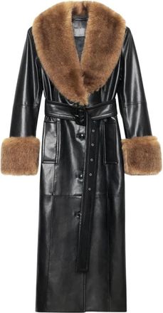 Stand Studio Zwarte Jas met Natuurlijke Details - Dames - Jas met riem - Zwart - L - Polyester - Jassen