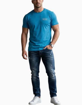 Diesel Mens Diesel Mens T Shirts T-Adjust-V9 Graphic Logo Print - Blue - Size: 44