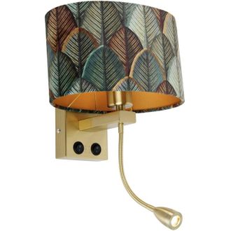 QAZQA Wall Lamp Brass with Oval Velvet Shade Leaf Design 25cm - Brescia Combi