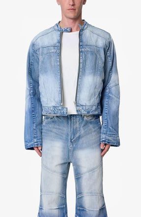 mnml Paneled Moto Denim Jacket in Washed Blue at Nordstrom, Size Xx-Large
