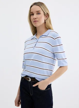 Contemporaine Womens Polo collar multi-stripe sweater