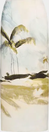 Oscar De La Renta Palm Tree Satin Midi Pencil Skirt