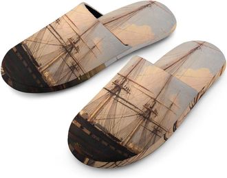 Generic Vintage Ship Ferry Port Mens House Slippers Slip Indoor Slipper On Shoes Warm Outdoor