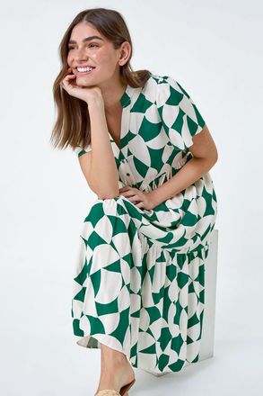 Roman Geometric Print Tiered Midi Dress