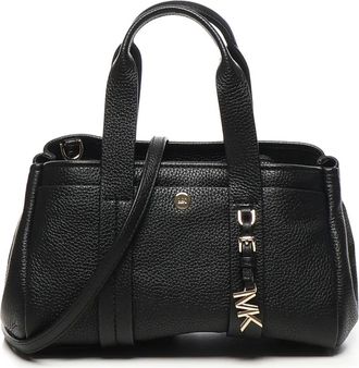 Michael Kors Tassen, Dames, Zwart, ONE Size, Leer, Gehamerd Leren Schoudertas in Zwart