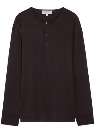 STUDIO NICHOLSON Wool-jersey Henley T-shirt - Purple Dark - XL