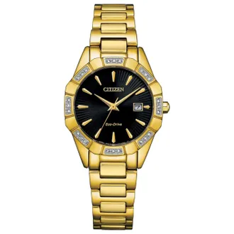 Citizen Womens Classic Diamond 28mm Solar Powered Quartz Eco-Drive Watch EW2652-55E
