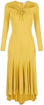 Elisabetta Franchi Kleedjes, Dames, Geel, XS, Leer, Cut-out Midi Jurk