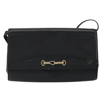 Gucci Vintage Horsebit Sling Suede Black Leather Handbag (Pre-Owned)