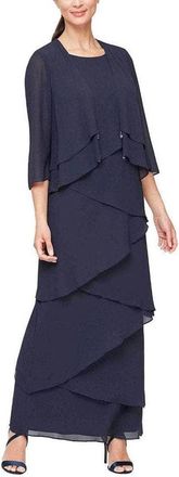 Alex Evenings Scoop Neck Tiered Formal Maxi Dress In Wedgewood