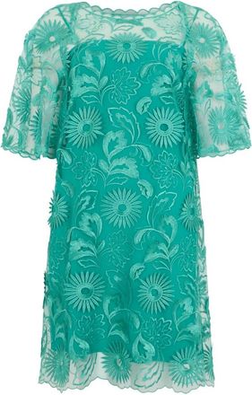 Alberta Ferretti Korte Geborduurde Jurk met Bloemen - Dames - Korte kleedjes - Blauw - L - Polyester - Kleedjes