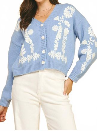 Pinch Design Floral Fancy Cardigan Top In Blue