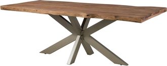 Massivmoebel24 Freeform 5 Tavolo Da Pranzo In Legno Di Sheesham - Decapato / Grigio - Gambe Ad X Argento Matt 240x100