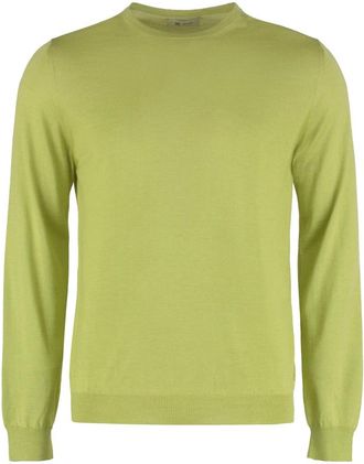 THE (ALPHABET) Kasjmier-zijde blend trui met geribbelde randen - Heren - Cashmere truien - Groen - XL - Kasjmier - Truien & Vesten