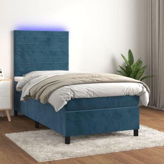 vidaXL Vidaxl - Cama Box Spring Colch&oacute;n Y Led Terciopelo Azul Oscuro 90x190 Cm