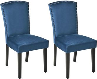 Beliani Set di 2 Sedie da Pranzo in Velluto Blu Scuro con Finiture a Chiodo Piseco