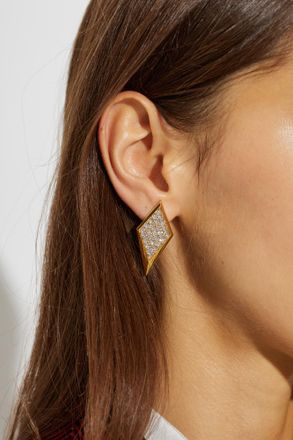 Versace Brass Earrings With Shimmering Crystals, Womens, Gold
