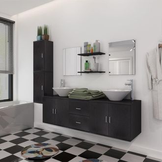 vidaXL Vidaxl - Conjunto De Muebles De Ba&ntilde;o Con Lavabo Y Grifo 11 Piezas Negro