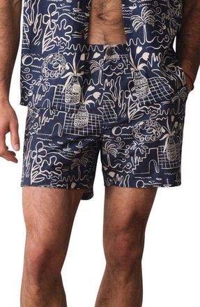 Marine Layer Island Motif Tailored Swim Trunks in Navy/white Island Motif at Nordstrom, Size 34